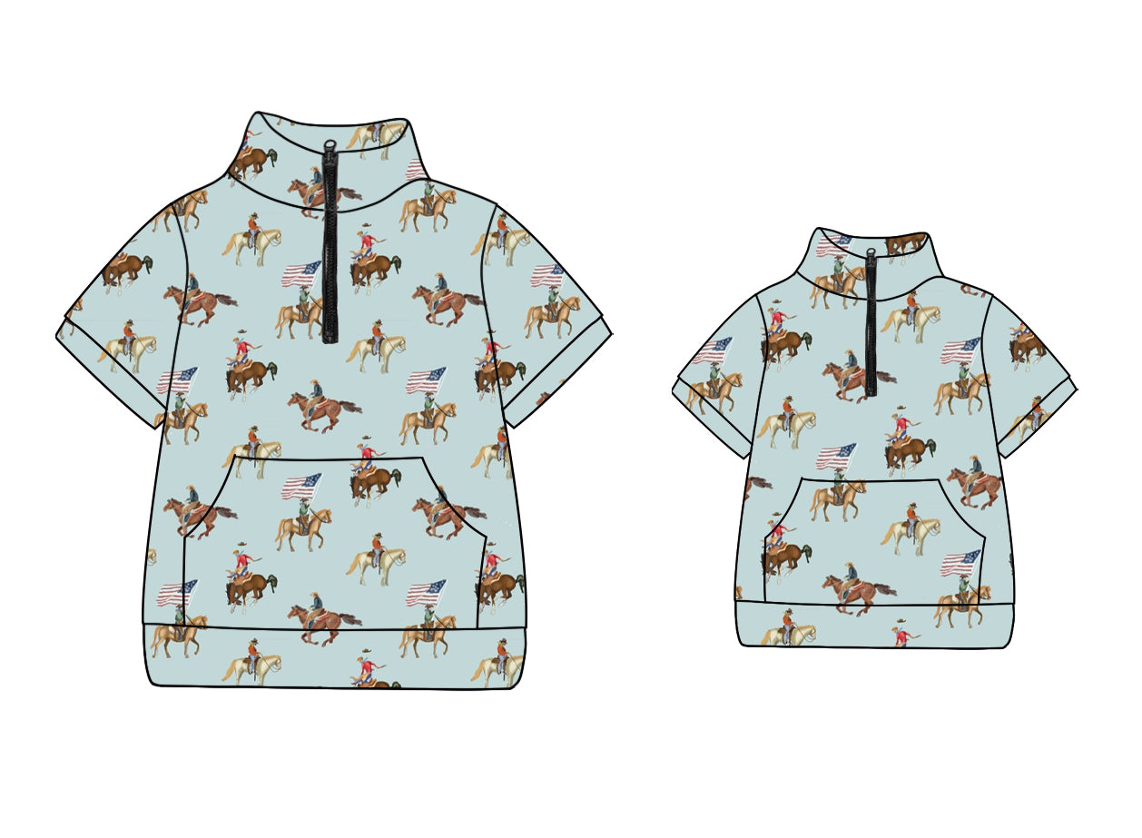 Baby Kids Toddler Adult Rodeo Flags July 4th Sibling Family Shirt Tops ( Moq 5 Each Style )