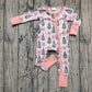 Baby Girl Infant Long Sleeves Tree Bows Christmas Zipper Pink Romper RTS