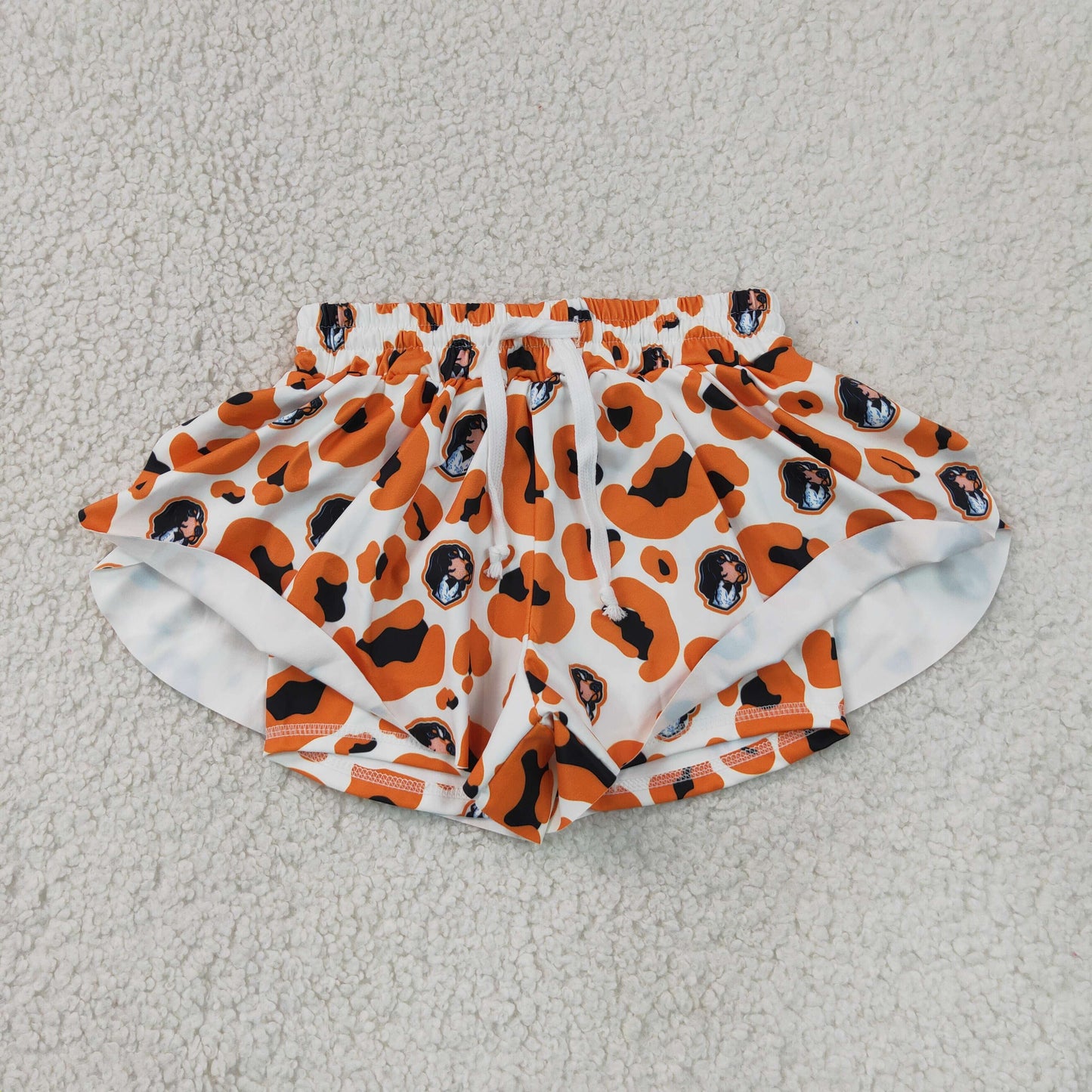 Baby Girls Kids Orange Leopard Dogs Team Yoga Active Ruffle Shorts Bottom RTS