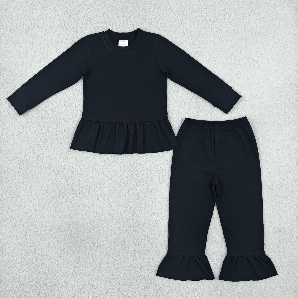 Baby Girls Kids Long Sleeves Ruffle Tops Pants Black Set Cotton Clothes RTS