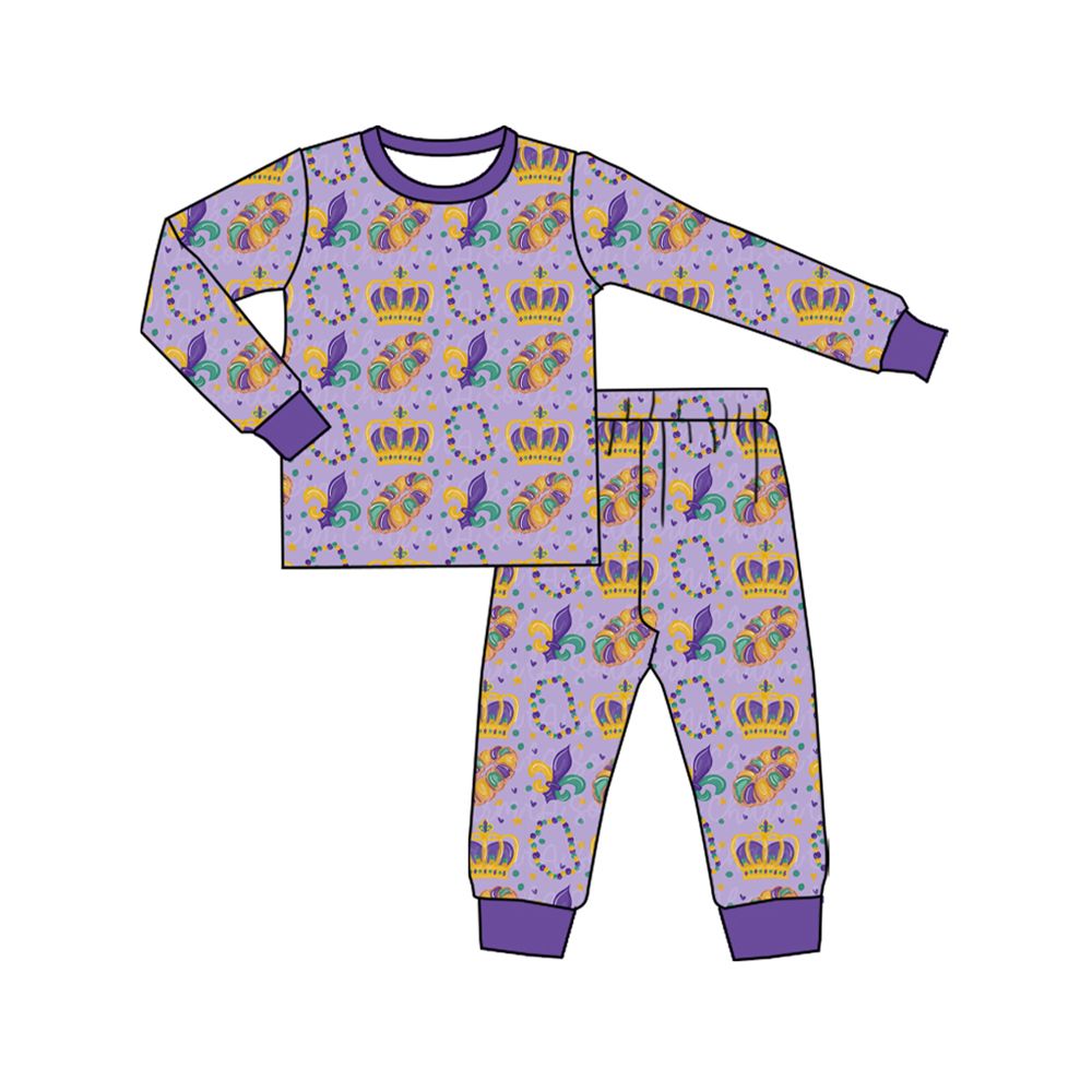 ( Moq 5 ) Preorder Baby Toddler Kids Flower Donuts Shirt Pants Mardi Gras Set Pajamas Clothes