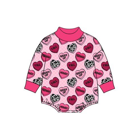 ( Moq 5 ) Preorder Baby Girls Infant Long Sleeves Valentine Hearts Bubble Romper Clothes