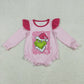 Baby Girl Long Sleeves Green Face Christmas Pink Bubble Romper RTS