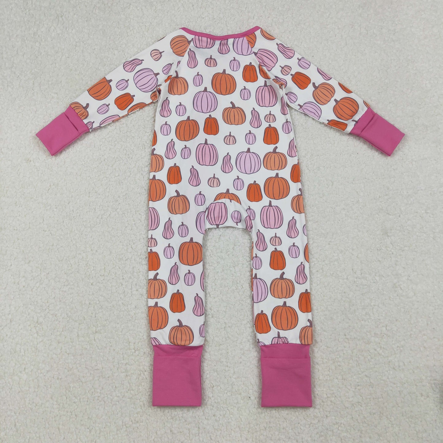 Baby Boy Long Sleeves Pumpkins Fall Pink Ruffle Zipper Pajamas Romper RTS