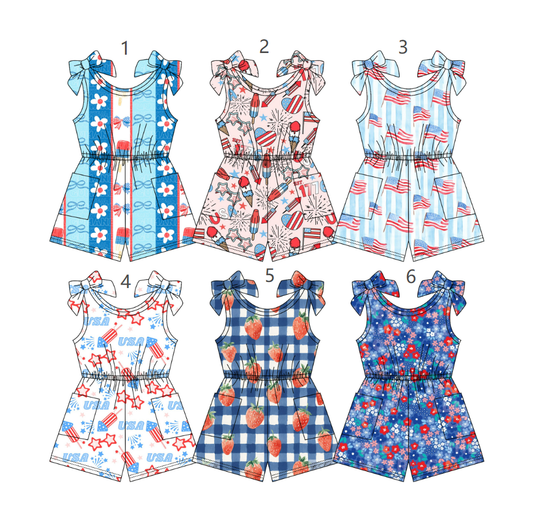 ( Moq 5 Each Style ) Sibling Baby Girls Kids Sleeveless Pockets 4th of July Jumpsuits Summer Clothes