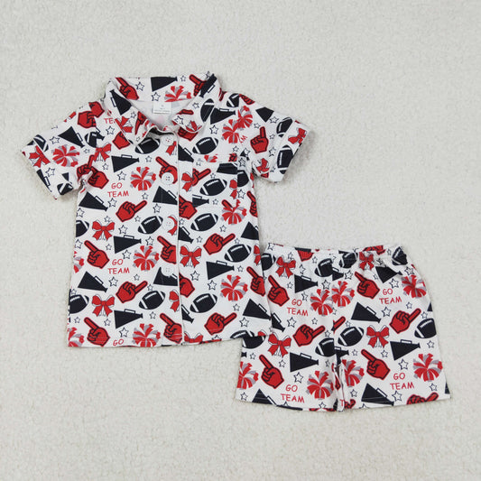 Baby Girl Shot Sleeves Football Stars Bows Cheer Buttons Shirt Short Pajamas Team Set RTS