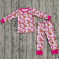 Baby Girl Long Sleeves Western Howdy Boots Flower Bows Shirt Pants Pajamas Set RTS