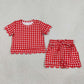 Sibling Baby Girls Kids Short Sleeves Plaid Shirts Scallop Shorts Sets Summer Clothes RTS