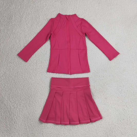 Baby Girls Kids Long Sleeves Zipper Cardigan Skirt Shorts Pink Set Yoga Active Clothes RTS