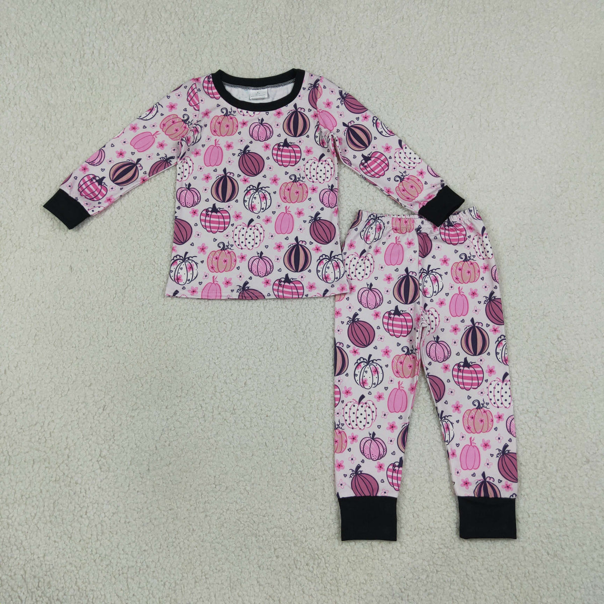 Baby Girls Kids Long Sleeves Pink Pumpkins Flower Shirt Pants Pajamas Set Fall Clothes RTS