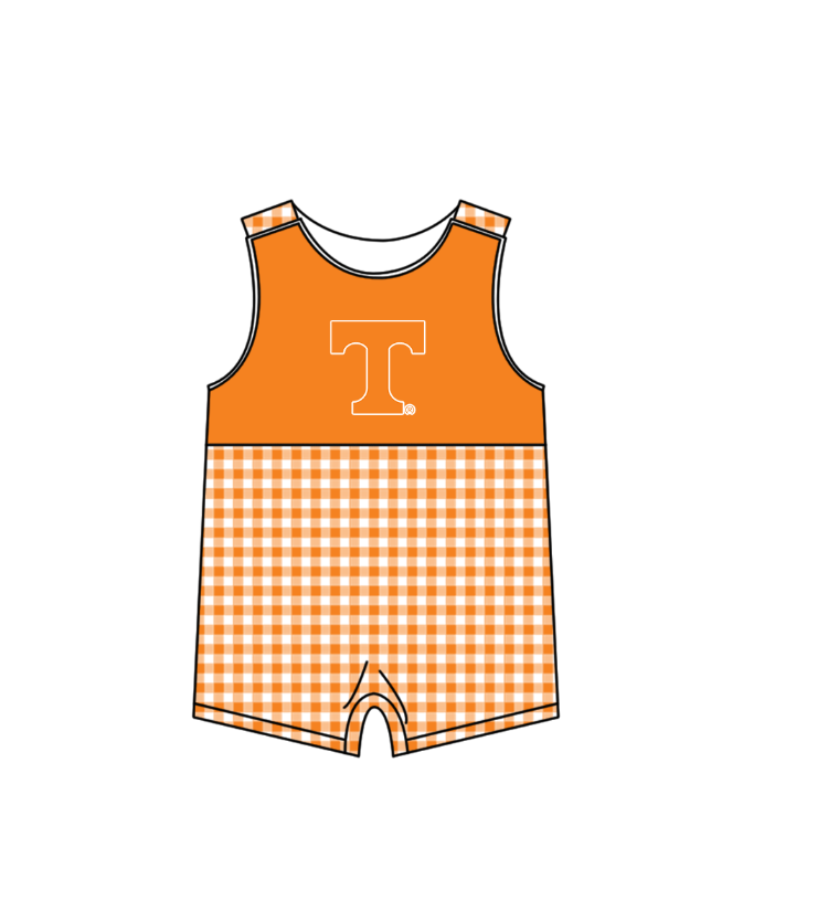 ( Moq 5 ) Baby Boys Kids Sleeveless T Orange Plaid Team Summer Romper