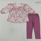 Baby Girls Kids Long Sleeves Floral Tops Purple Pants Clothes Set RTS