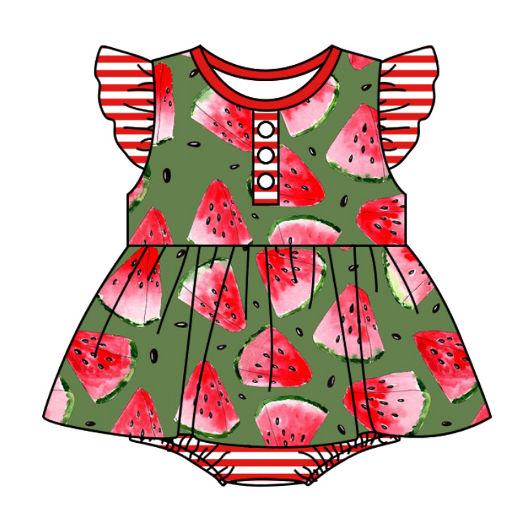 Baby Girl Short Sleeves Watermelon Sibling Romper Dress Clothes Set ( Moq 5 Each Design )