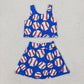 Preorder Baby Girl Sleeveless Baseball Shirt Shorts Skirt Skorts Clothes Blue Set ( No moq )