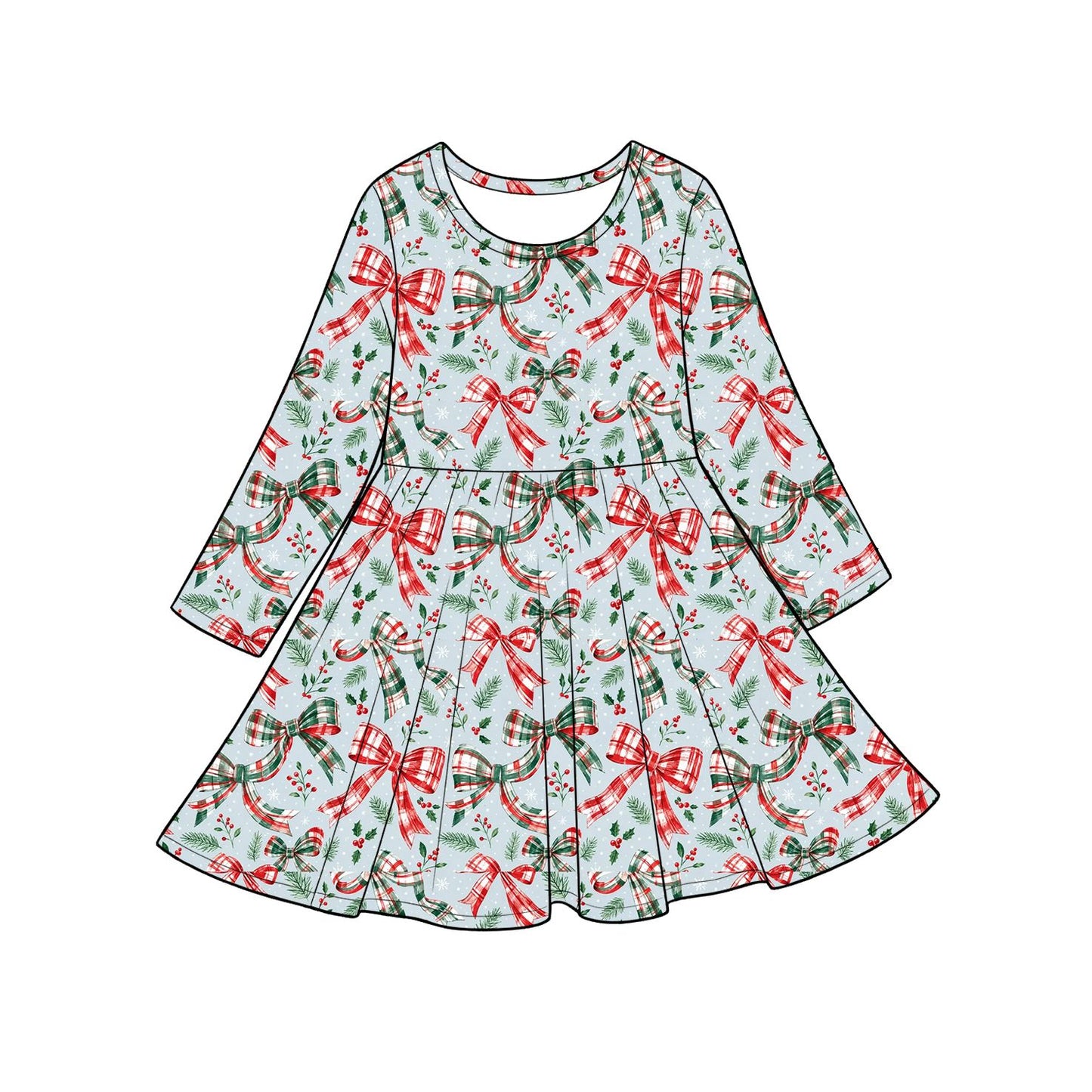 ( Moq 5 ) Preorder Baby Girls Kids Bows Christmas Knee Length Ruffle Dress Clothes