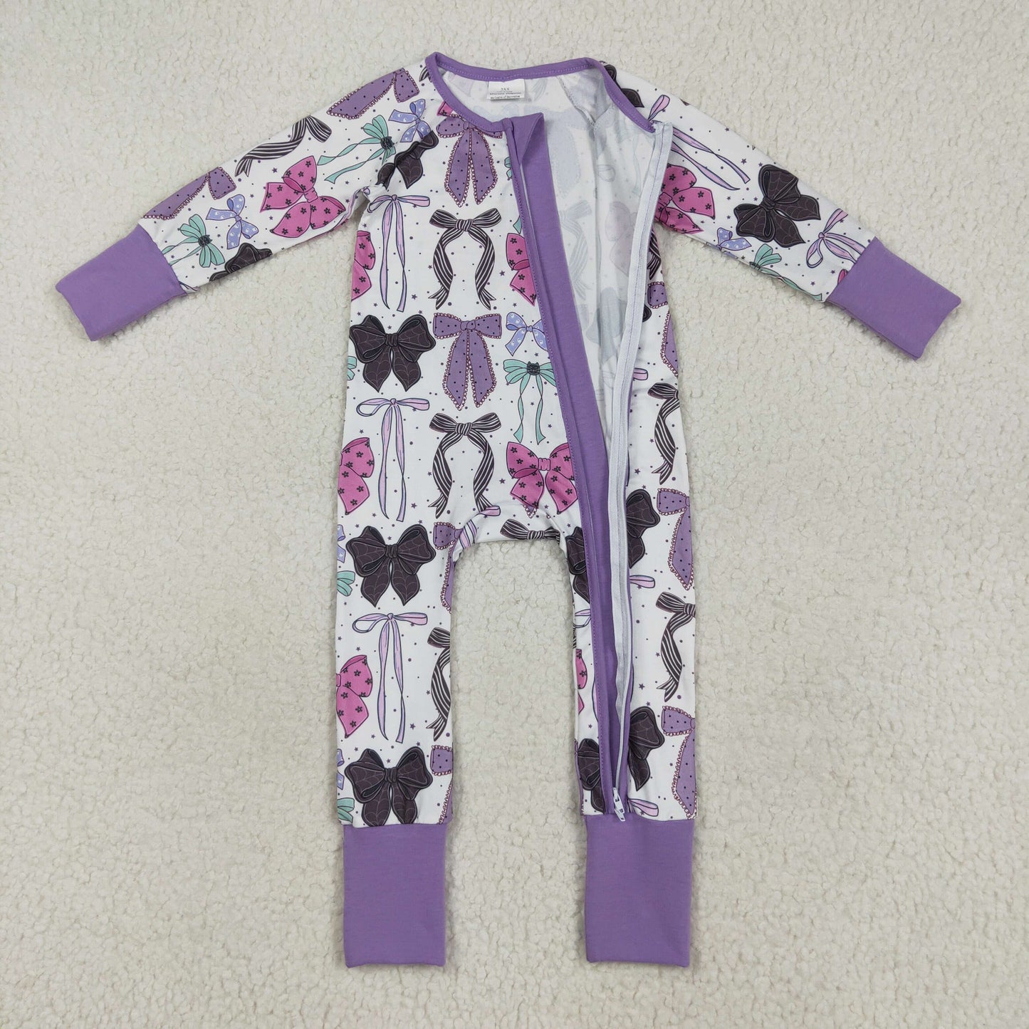 Baby Girl Long Sleeves Halloween Bows Purple Zipper Romper RTS