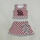 Baby Girls Kids Elephant Checked Shirt Scallop Bows Skirt Shorts Team Set Yoga Active Clothes RTS