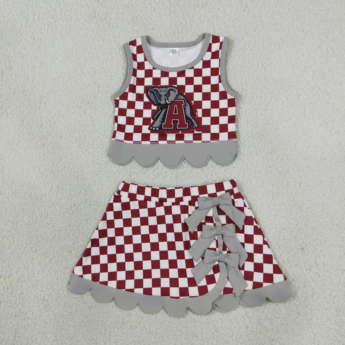 Baby Girls Kids Elephant Checked Shirt Scallop Bows Skirt Shorts Team Set Yoga Active Clothes RTS