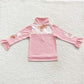 GT0218 Christmas Baby Girl Pink Long Sleeves Gingerbread Zip Pullover Tops