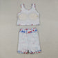 Sibling Baby Girls Kids Sleeveless Flags Bows Flower Shorts Dress Sets 4th of July Clothes RTS