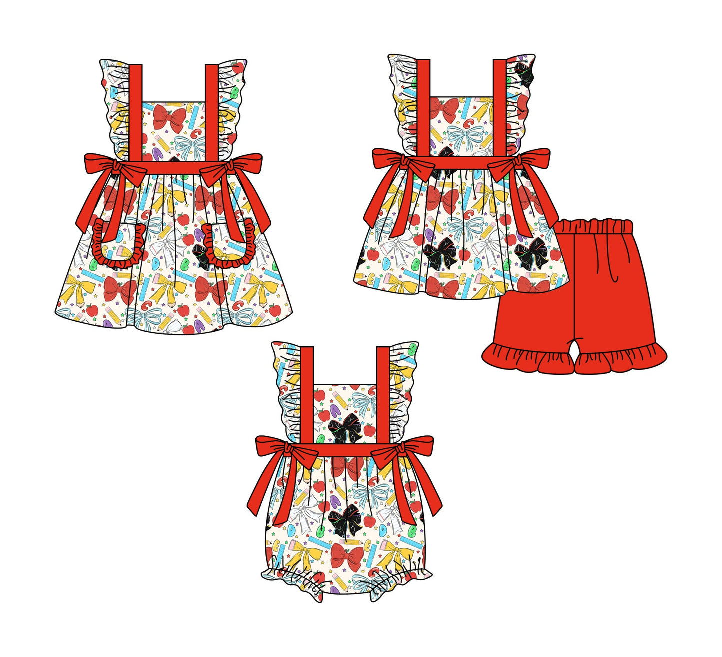 Baby Girl Back To School Bows Pencil Sibling Dress Romper Set ( Moq 5 Each Style ) 1.7