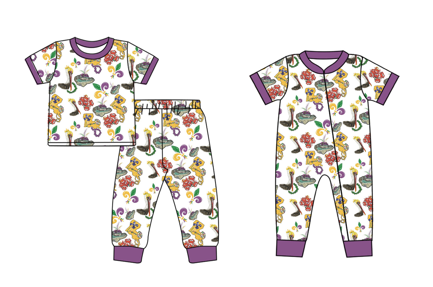 Baby Kids Short Sleeves Mardi Gras Sibling Romper Clothes Set ( Moq 5 Each Design ) 12.4