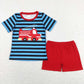 SR0836 Baby Boy Short Sleeves Fire Truck Stripes One Piece Romper