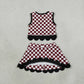 Baby Girls Kids Chicken Checked Shirt Scallop Bows Skirt Shorts Team Set Yoga Active Clothes RTS