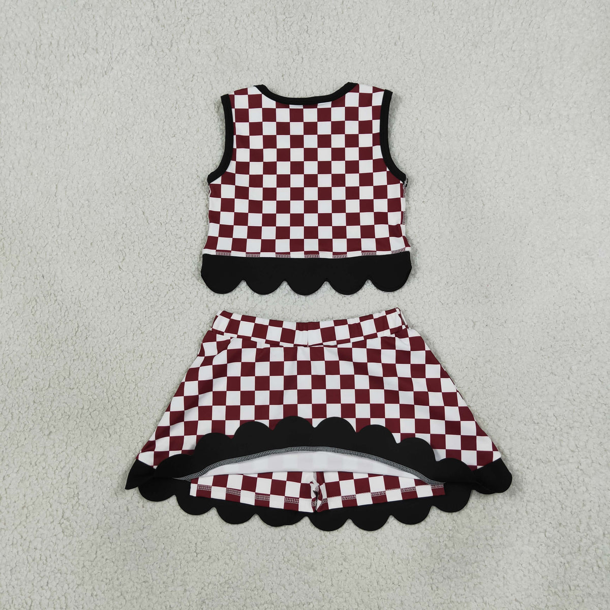 Baby Girls Kids Chicken Checked Shirt Scallop Bows Skirt Shorts Team Set Yoga Active Clothes RTS