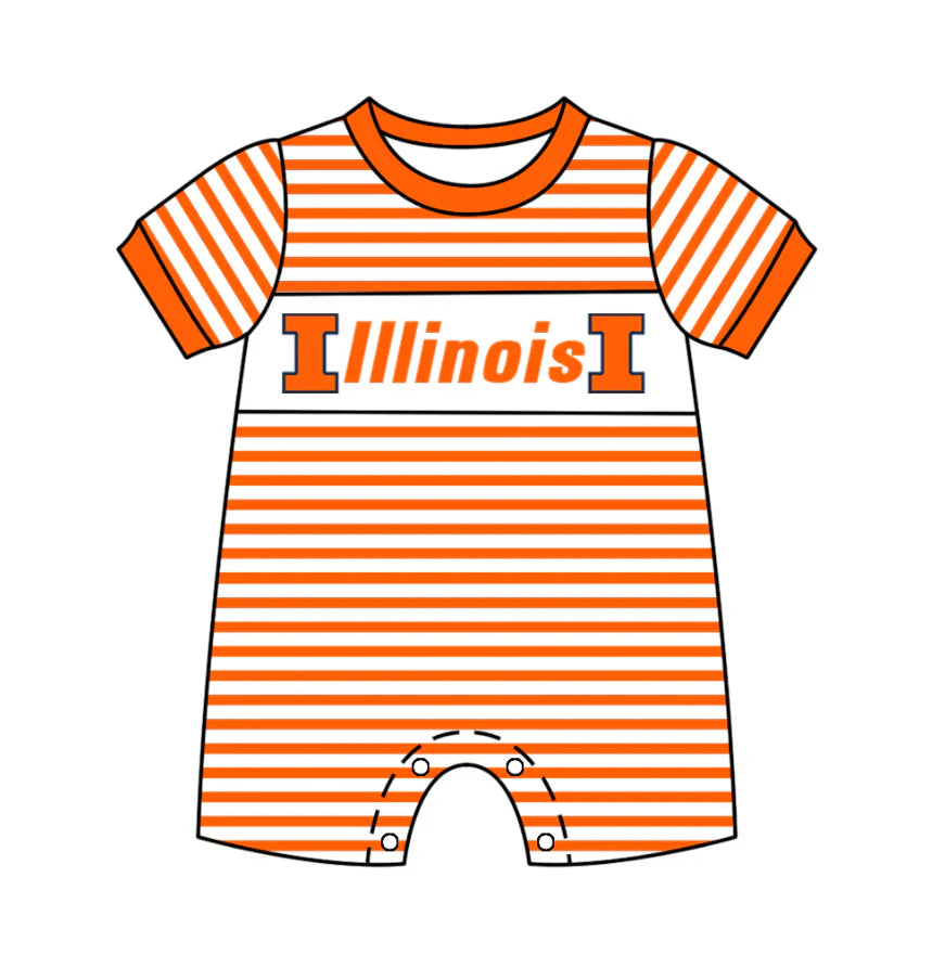 Baby Boy Short Sleeves Orange Stripes Team Romper ( Moq 5 )