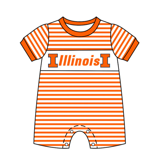 Baby Boy Short Sleeves Orange Stripes Team Romper ( Moq 5 )