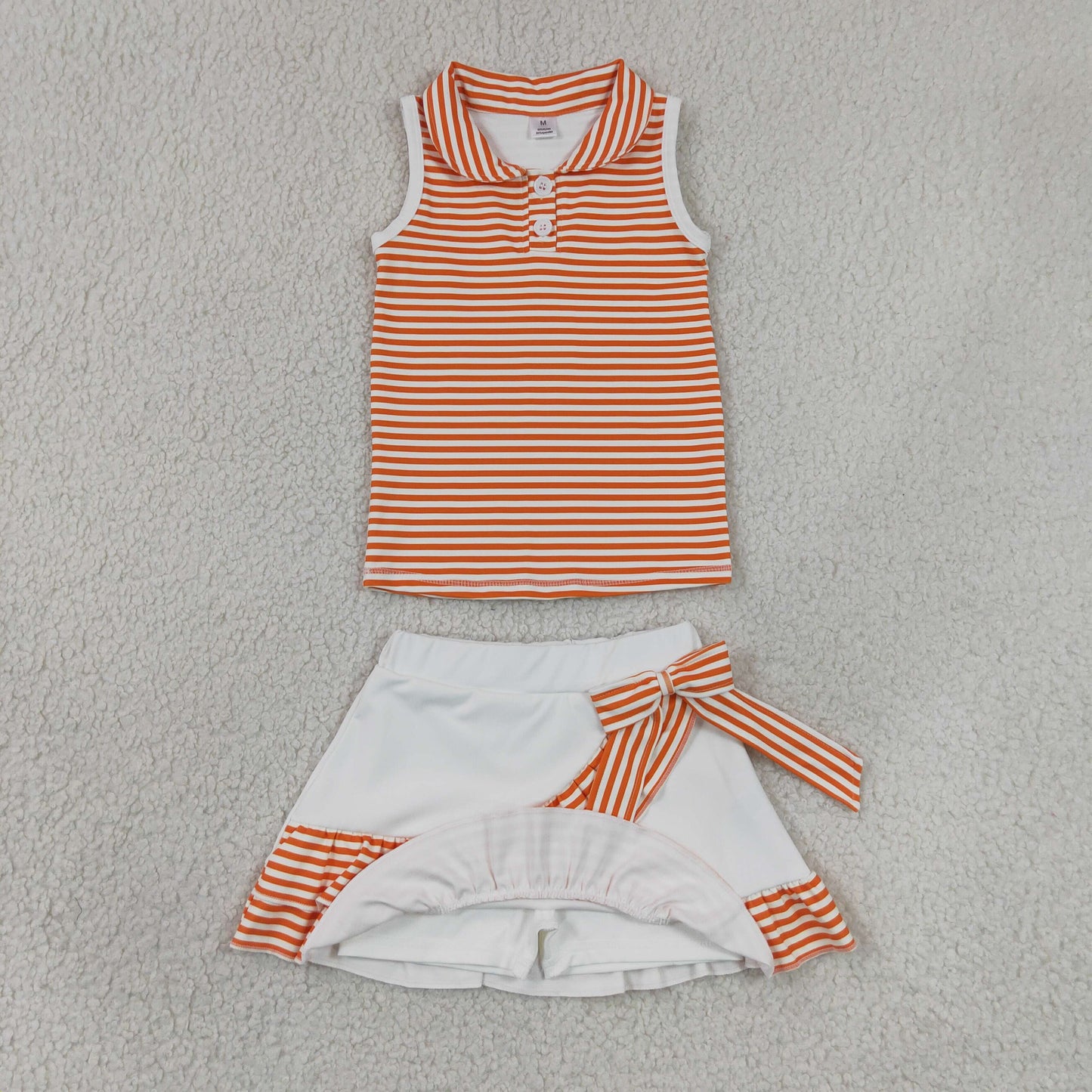Baby Girls Orange Stripes Buttons Tops Shorts Ruffle Skirts Yoga Clothes Set RTS