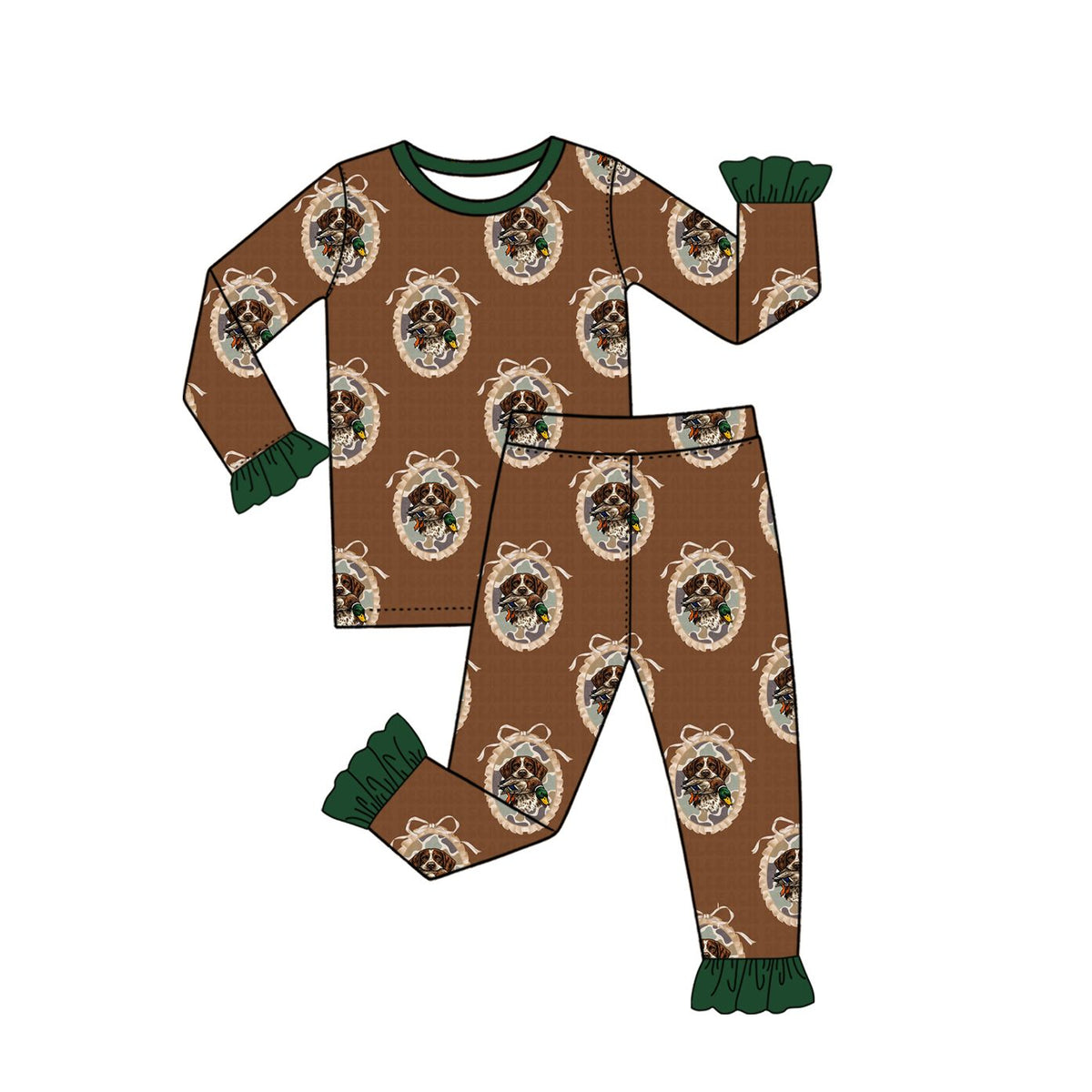 ( Moq 5 ) Preorder Baby Girls Kids Dogs Ducks Bows Shirt Pants Set Pajamas Hunting Clothes