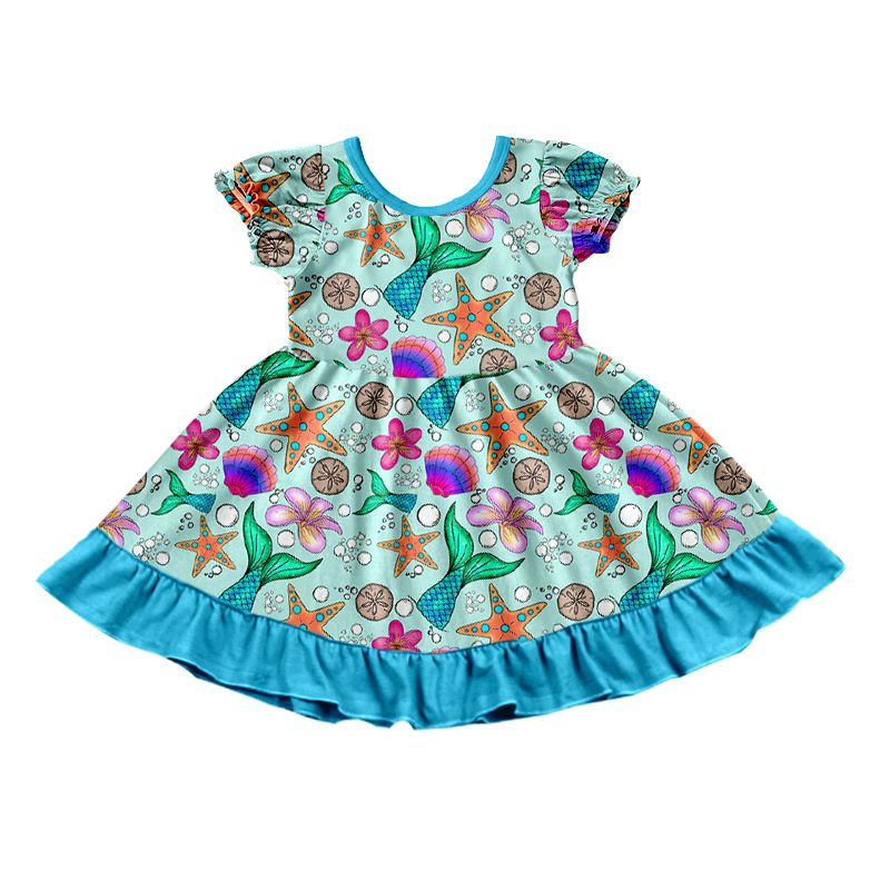 Moq 3 Pre-order GSD0945 Baby Girl Short Sleeves Mermaid Summer Dress