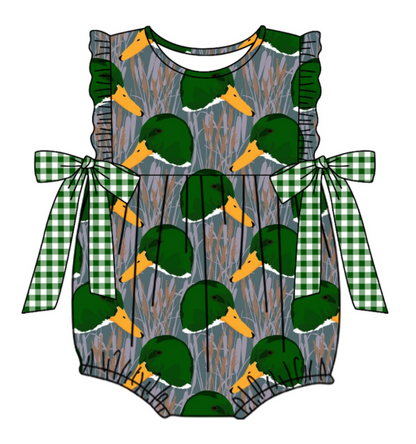 Baby Boy Girl Ducks Plaid Sibling Matching Green Dress Romper Clothes Set ( Moq 5 Each style )