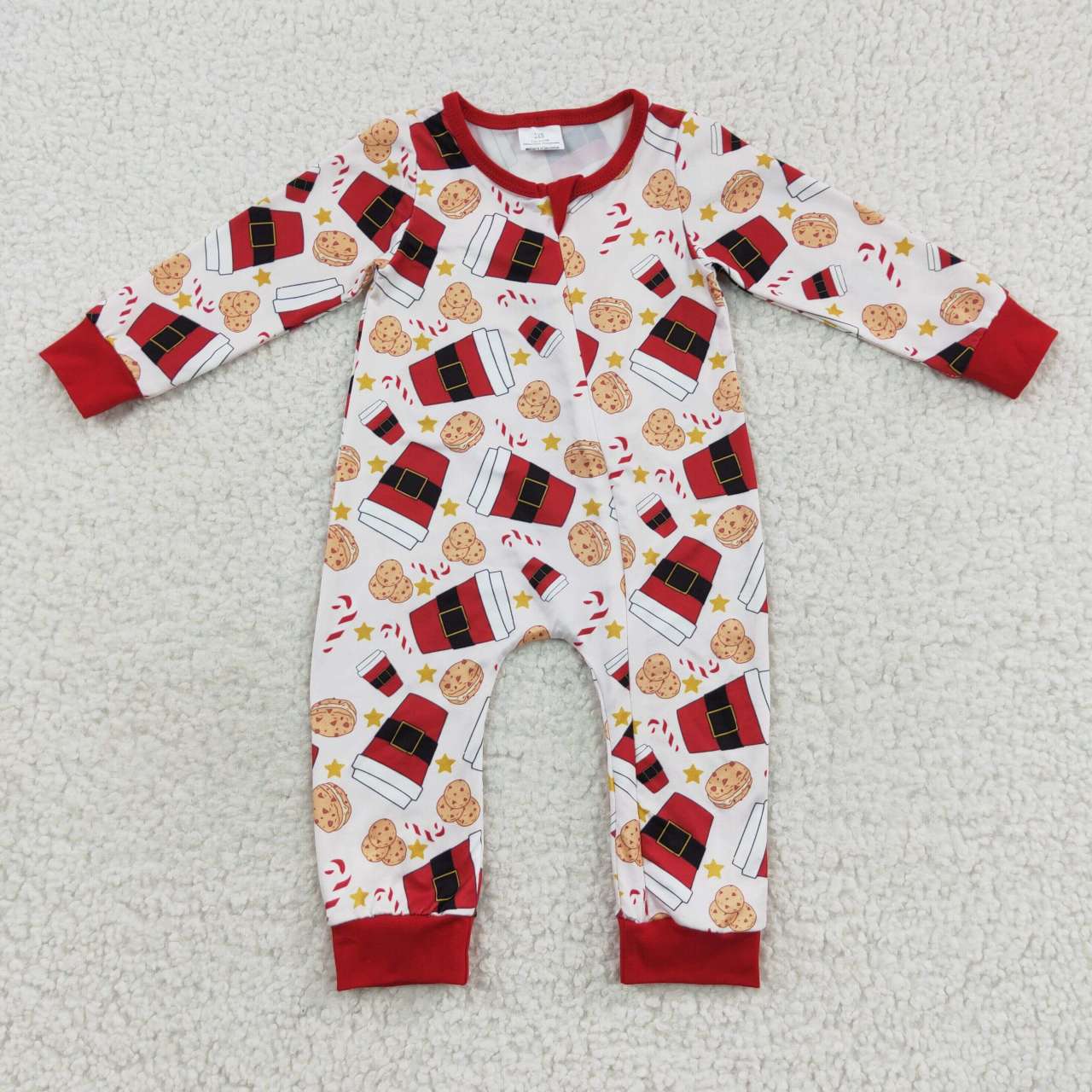 LR0491 Baby Kids Long Sleeves Christmas Cake One Piece Zipper Romper