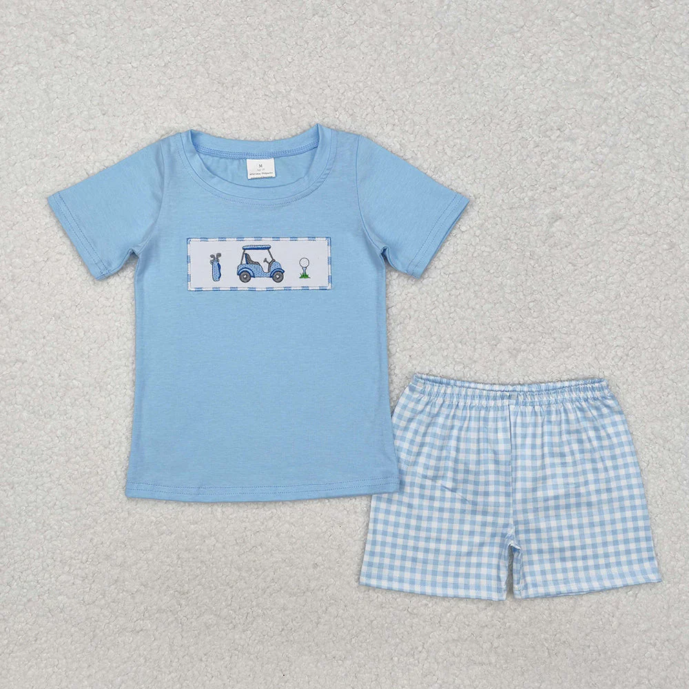 Baby Boy Short Sleeves Embroidery Golf Shirt Shorts Sibling Brother Clothes Set