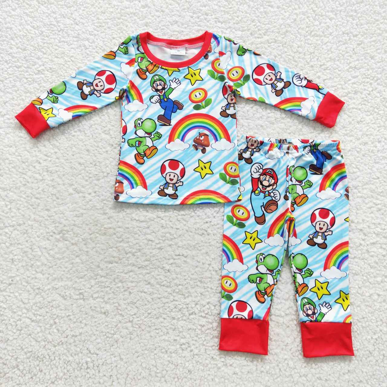 Promotion Baby Boy Long Sleeves Pants Rainbow Cartoon Outfit Pajamas