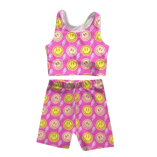 Moq 3 Pre-order GSSO0904 Baby Girl Sleeveless Smile Tops Shorts Summer Set