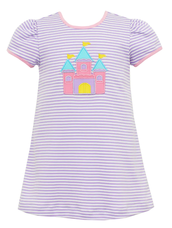 Moq 3 Pre-order GSD0933 Baby Girl Short Sleeves Castle Stripes Summer Dress