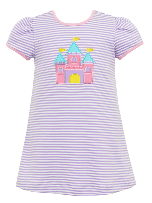 Moq 3 Pre-order GSD0933 Baby Girl Short Sleeves Castle Stripes Summer Dress