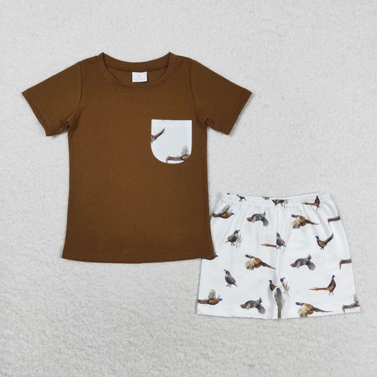 Baby Boy Short Sleeves Brown Shirt Ducks Shorts Summer Set