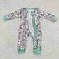 LR0296 Christmas Baby Kids Long Sleeves Cartoon Green Zip Romper