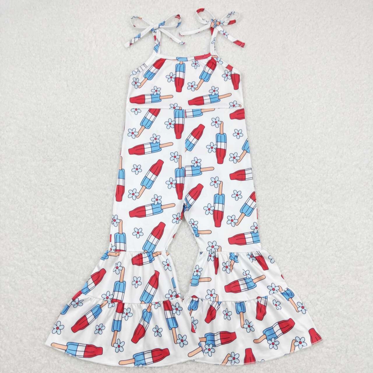 Baby Girl Sleeveless Popsicle Floral Bell Pants July 4th Jumpsuit