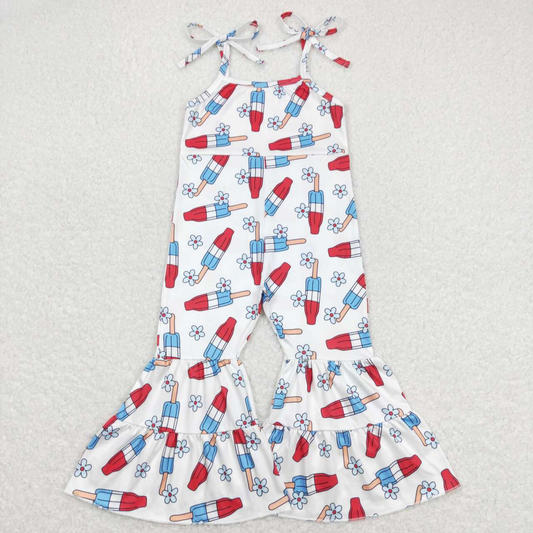 Baby Girl Sleeveless Popsicle Floral Bell Pants July 4th Jumpsuit