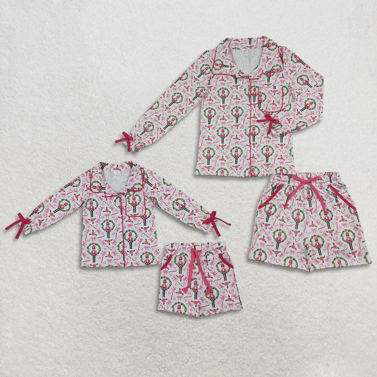 Sibling Baby Girls Adult Women Soldiers Bows Shirts Pockets Shorts Sets Christmas Clothes RTS