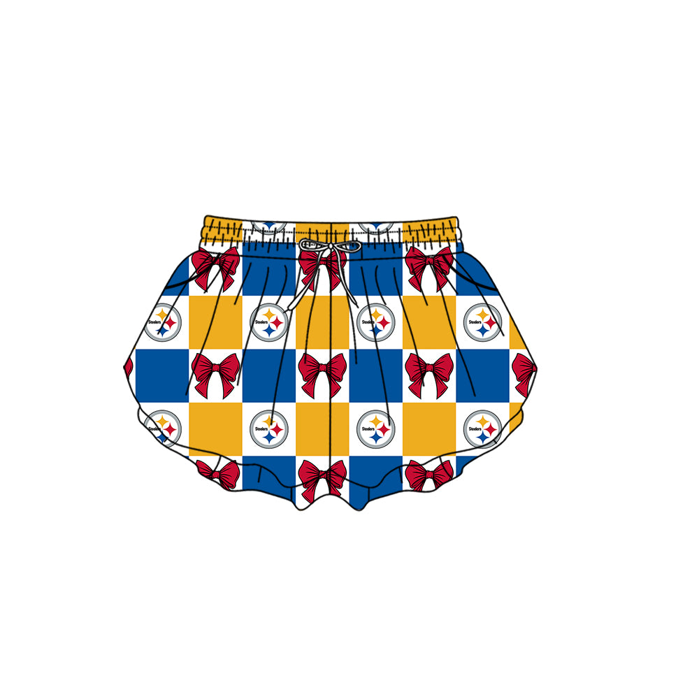 ( Moq 5 Each Style ) Baby Boys Girls Toddler Bows Team Sibling Blue Yellow Plaid Shorts Dress Sets Clothes