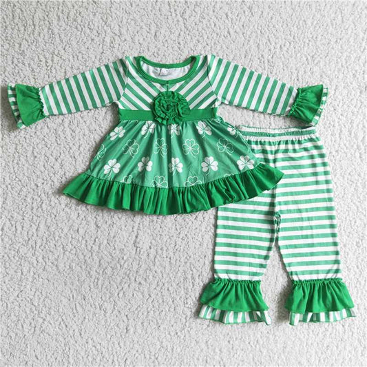 6 A17-11 Mardi Gras Girls Stripe Clover Green Set