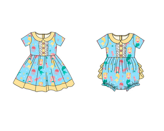 Baby Girl Short Sleeves Mermaid Sibling Romper Dress ( Moq 5 Each Style ) 2.22