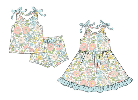 ( Moq 5 Each Style ) Baby Girls Kids Straps Flower Sibling Summer Dress Set